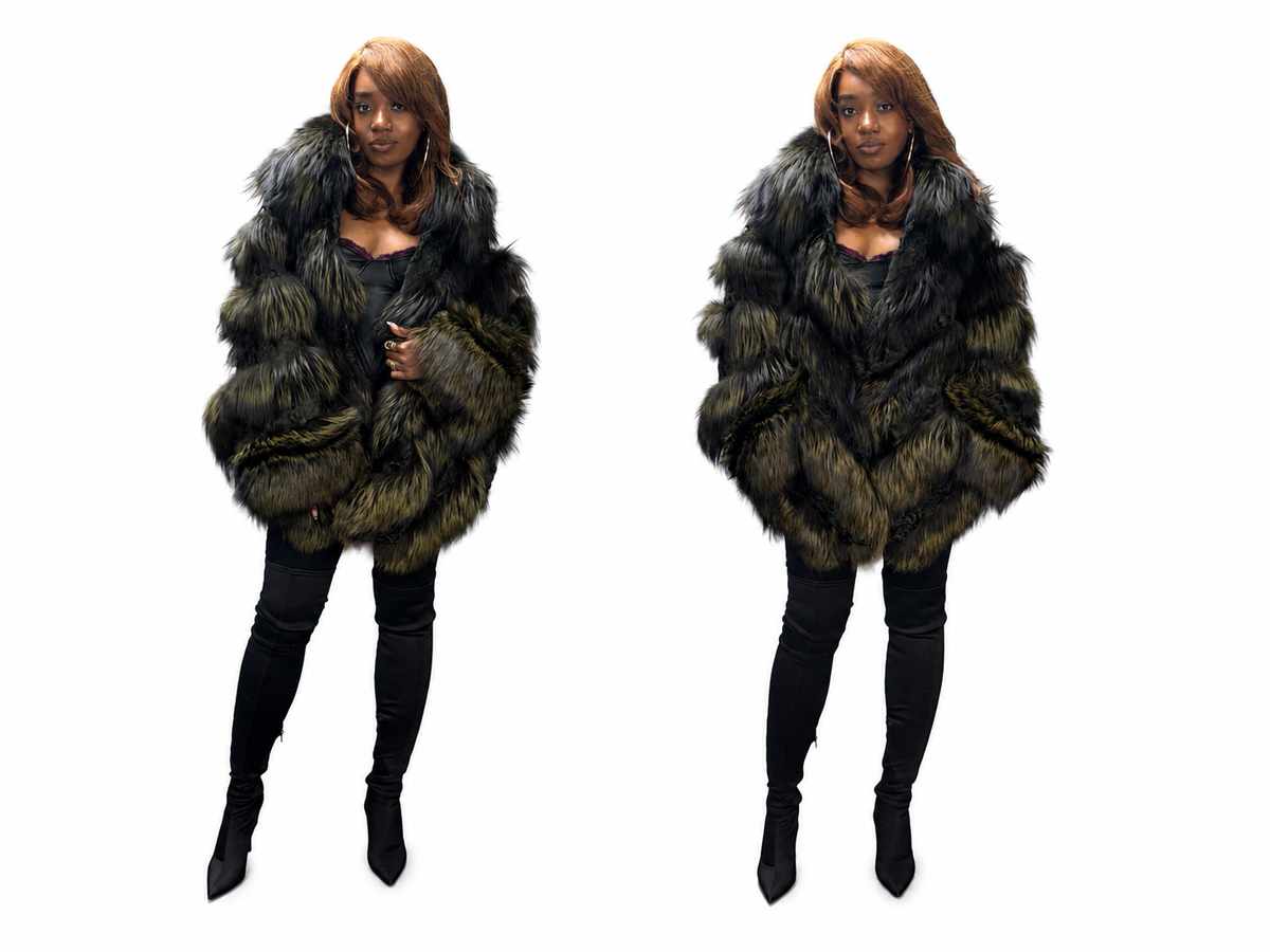 Olive Noir Swakara & Fox Poncho