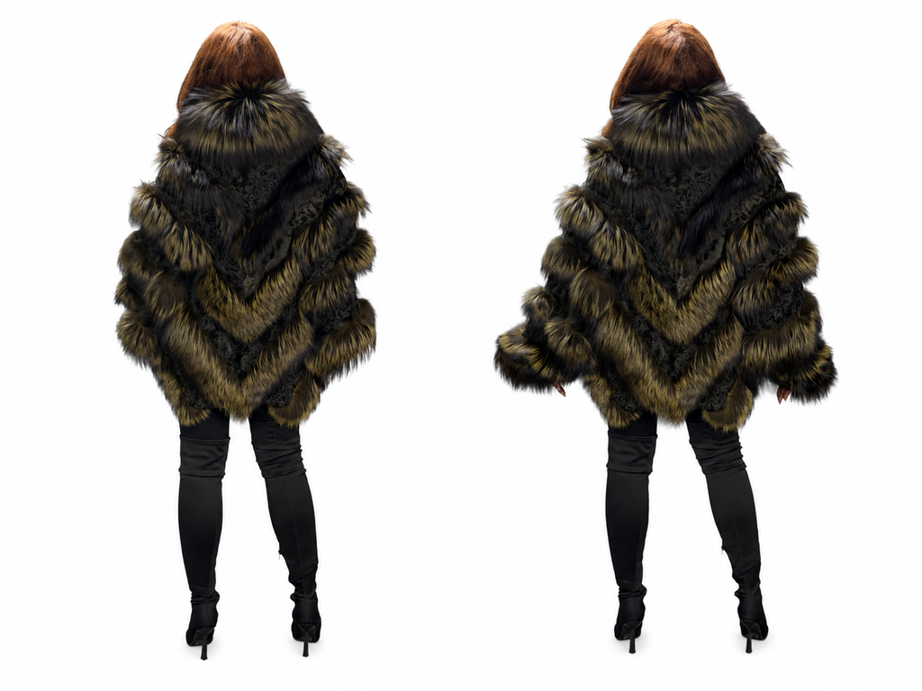 Olive Noir Swakara & Fox Poncho